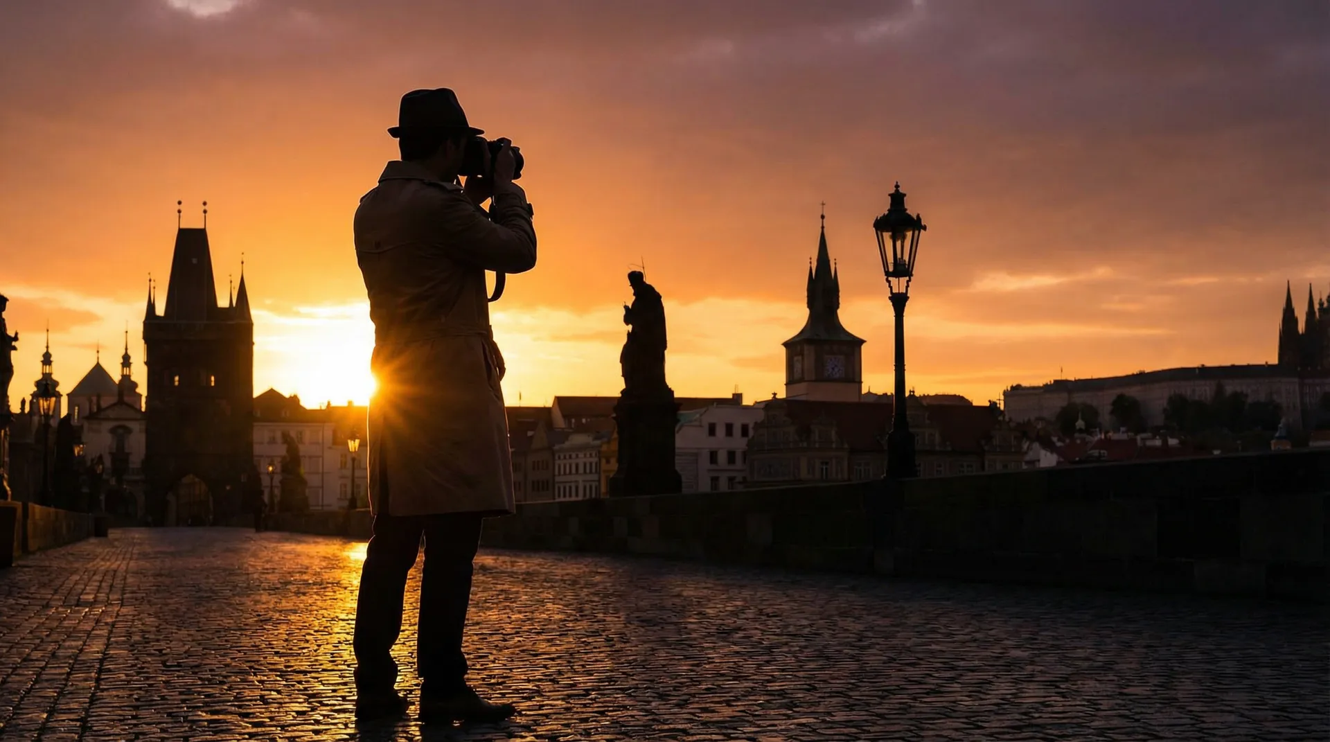 布拉格查理大桥上的街头摄影师剪影 - 捷克街头 摄影师招募